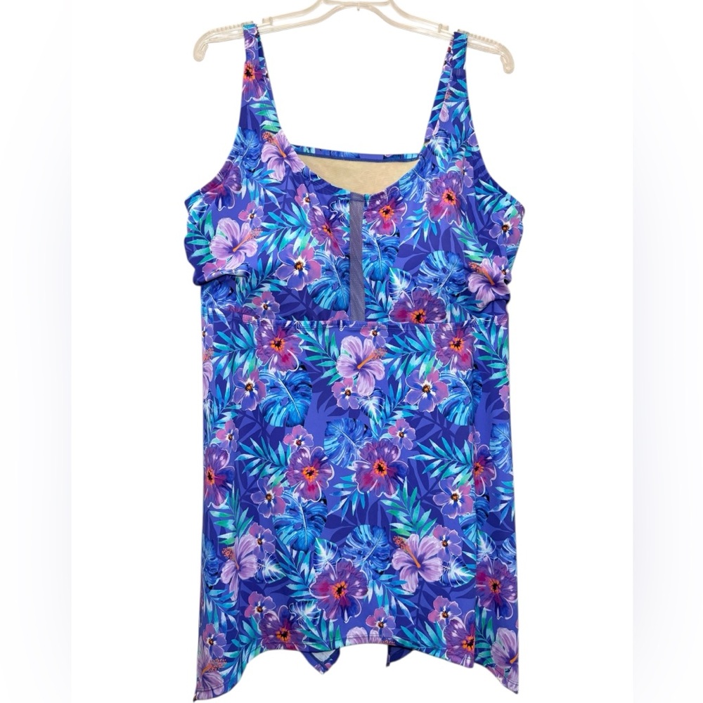 Swimsuits for All purple blue pink tropical print swim top plus size 28